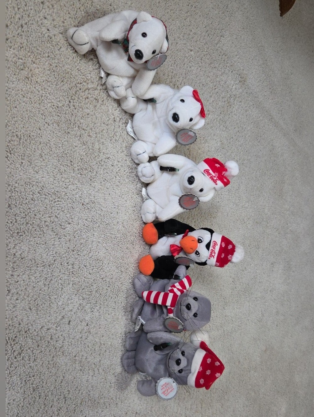 Coca Cola Holiday Plush Polar Bear and Penguin Set - White, Gray, Black
